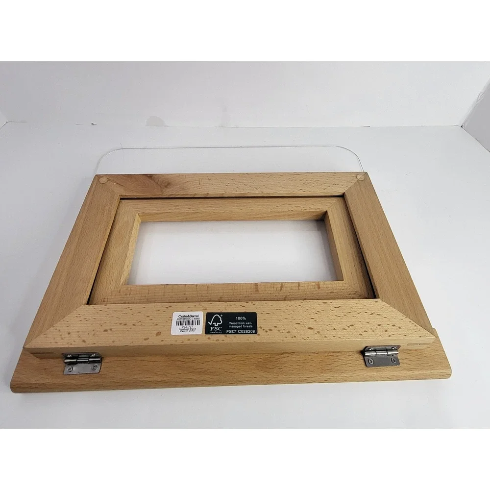Crate & Barrel Beech Wood Cookbook Stand with Acrylic Shield FSC Certified